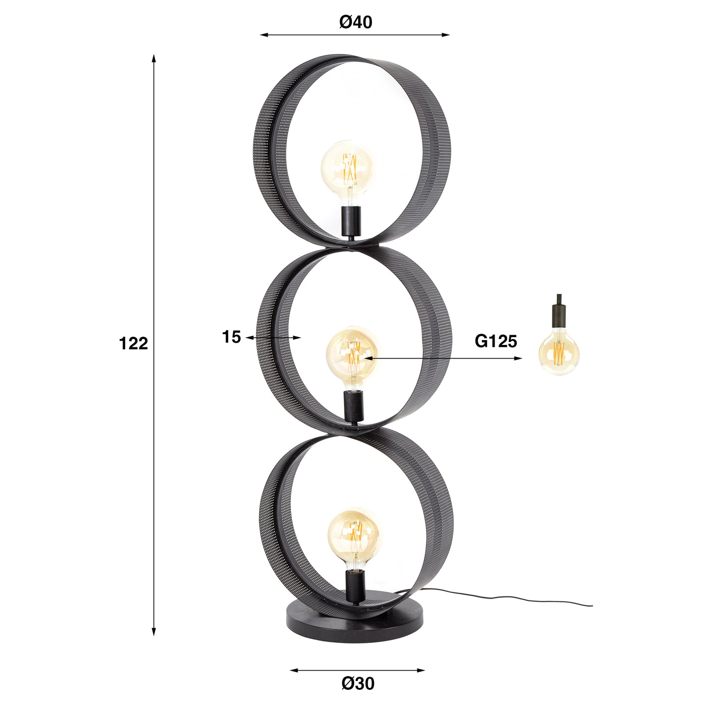 Vloerlamp Metaalringen Charcoal