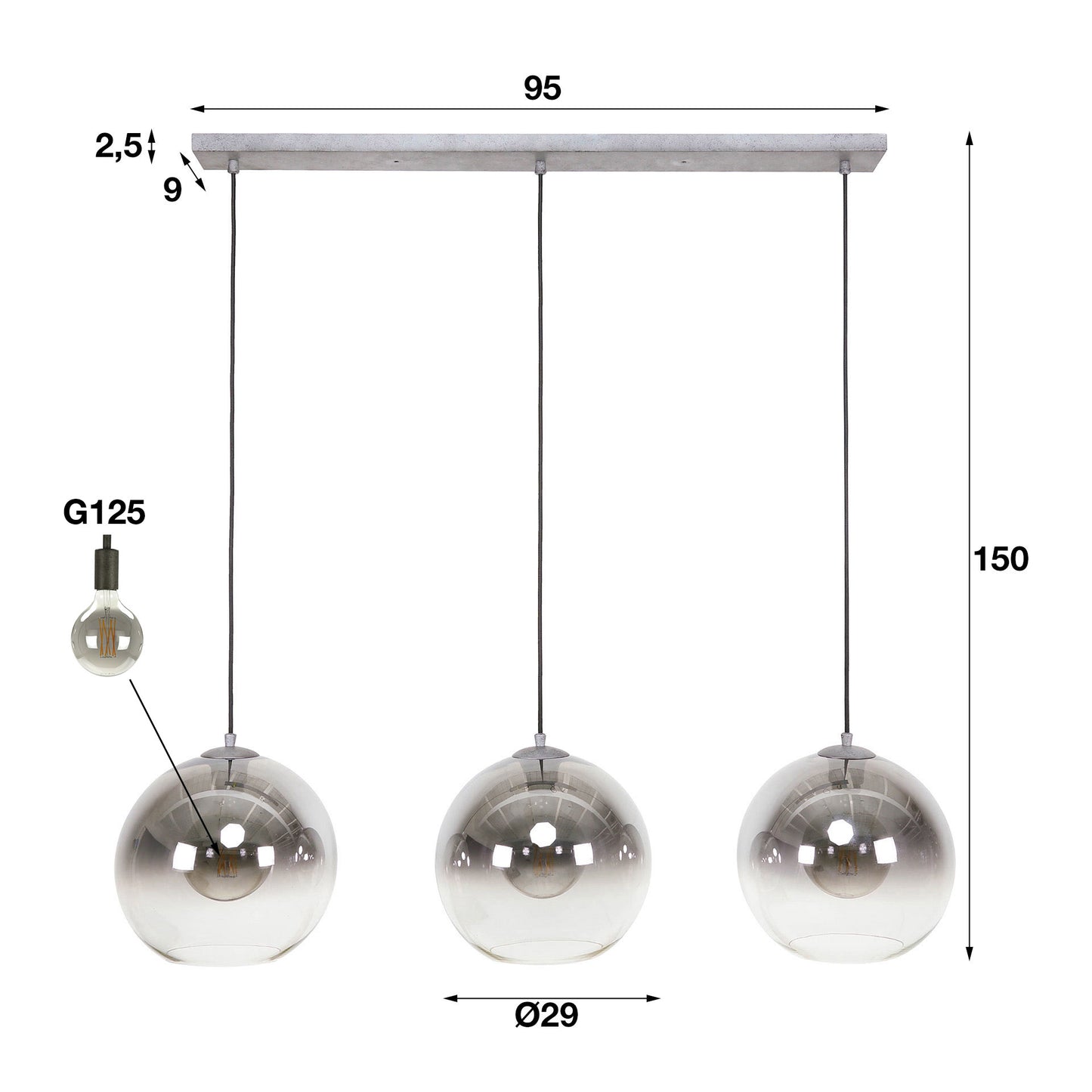 Hanglamp Bubble Shaded - 3 rookglazen lampen