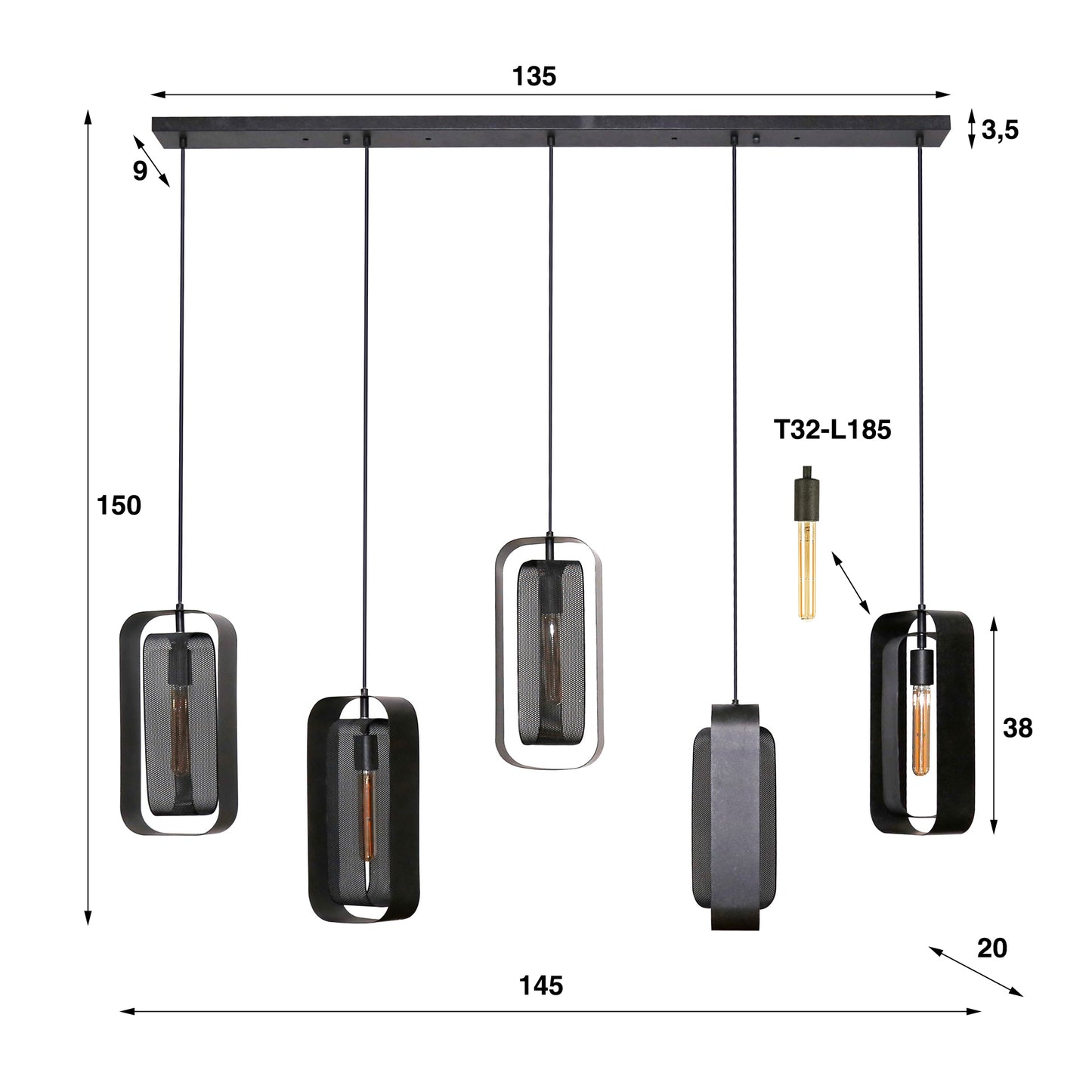 Hanglamp Mesh Rotate 5L - Zwart