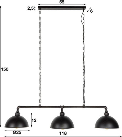 Industrial Tube Pendant Lamp 3-Light / Black