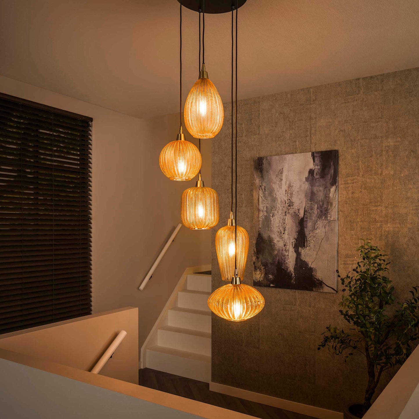Hanglamp V-patroon Amber - 5 lichts