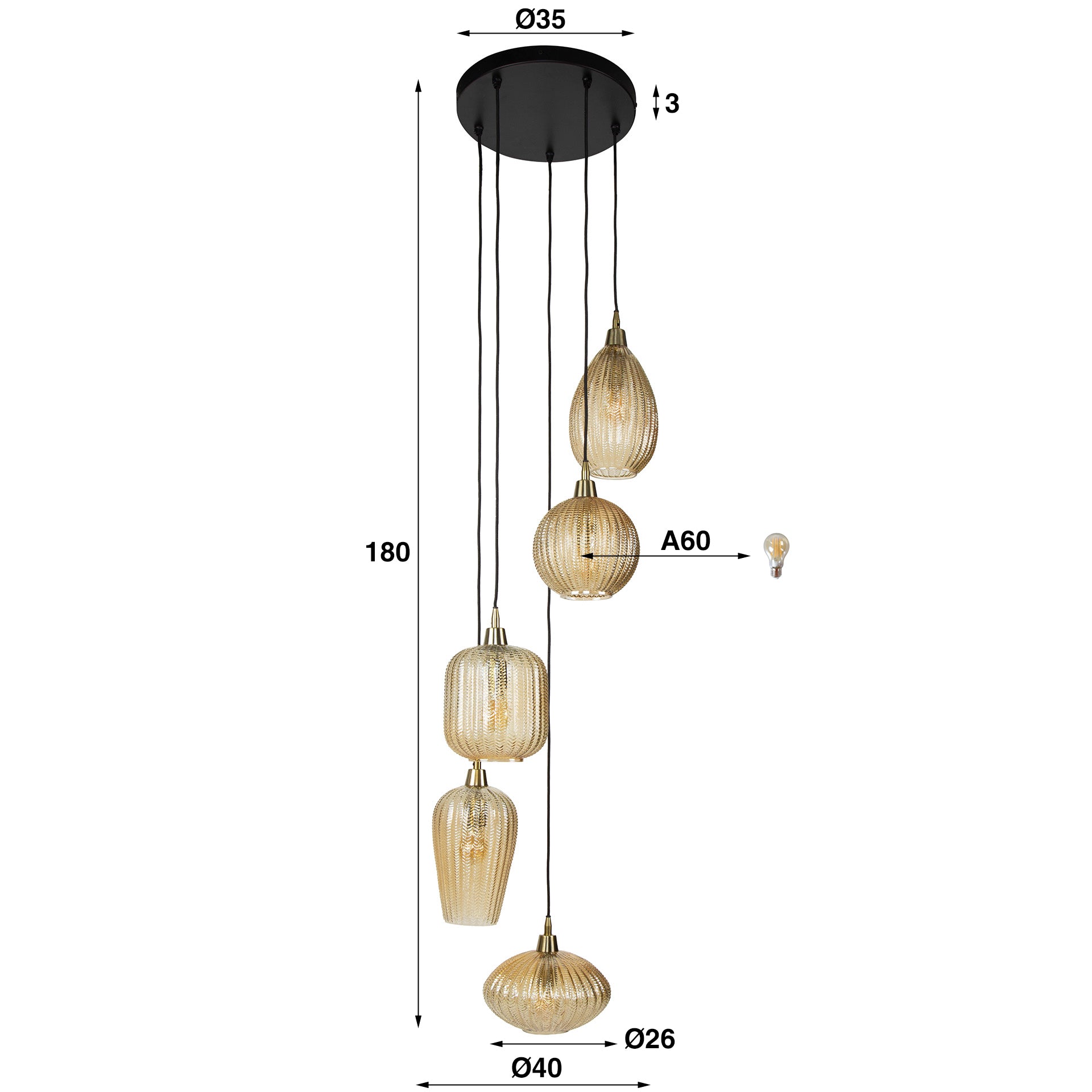 Hanglamp V-patroon Amber - 5 lichts