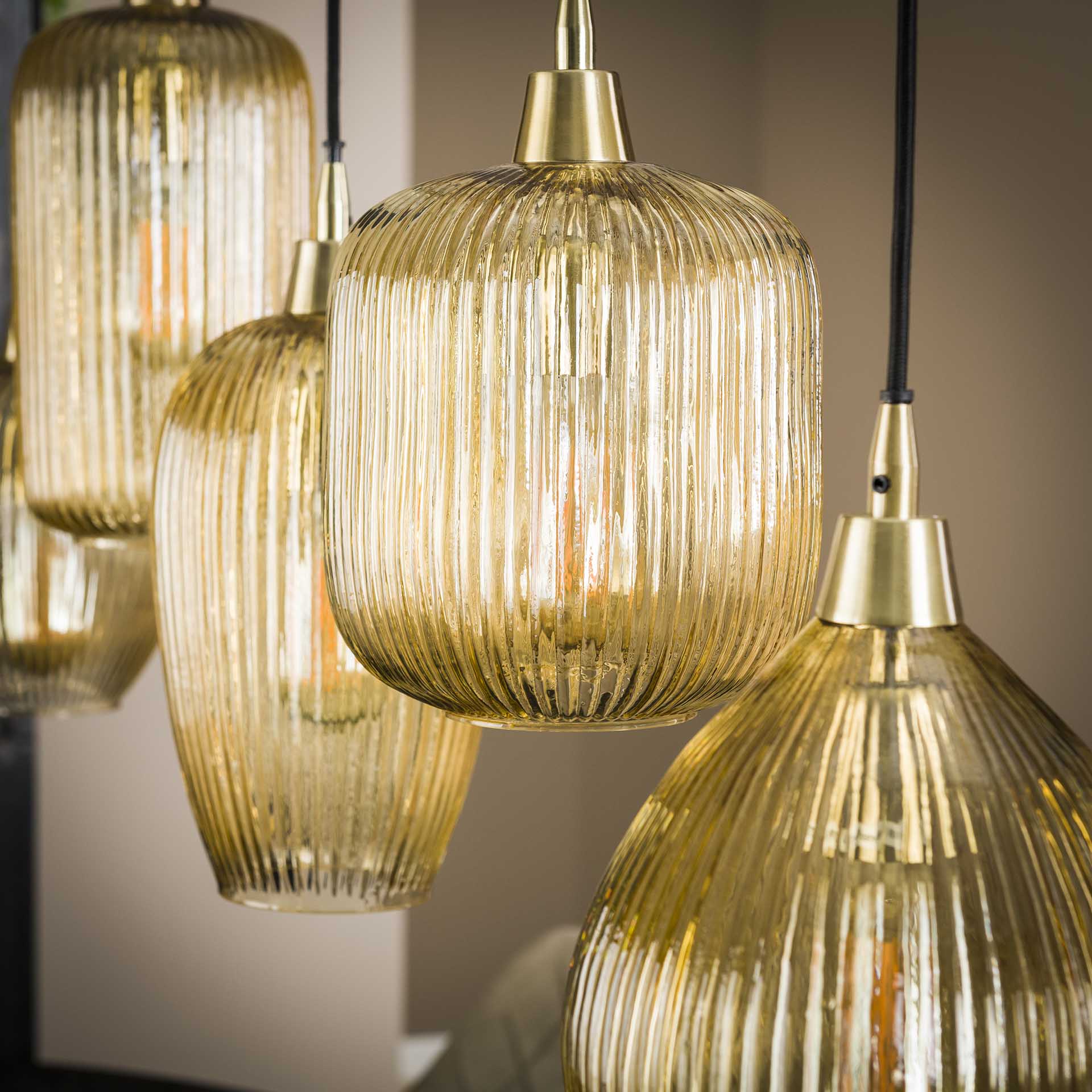 Hanglamp Amberglas - 5 verstelbare kappen