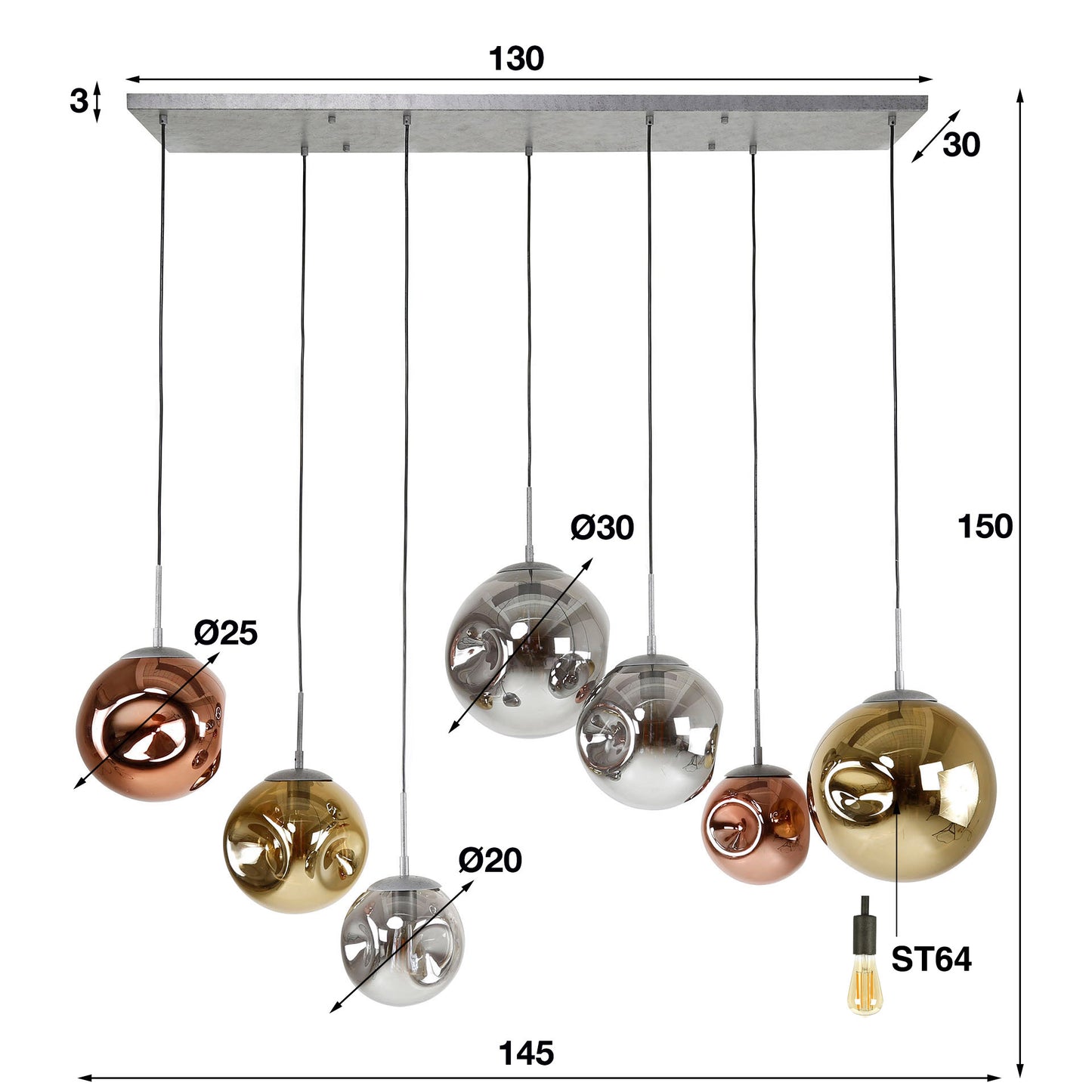 Hanglamp 7L oud zilver