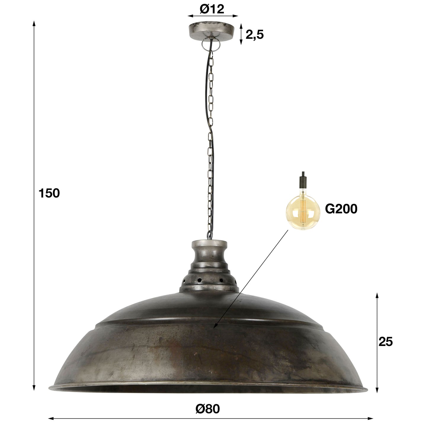 Hanglamp Industrieel - Oude Zilveren Look