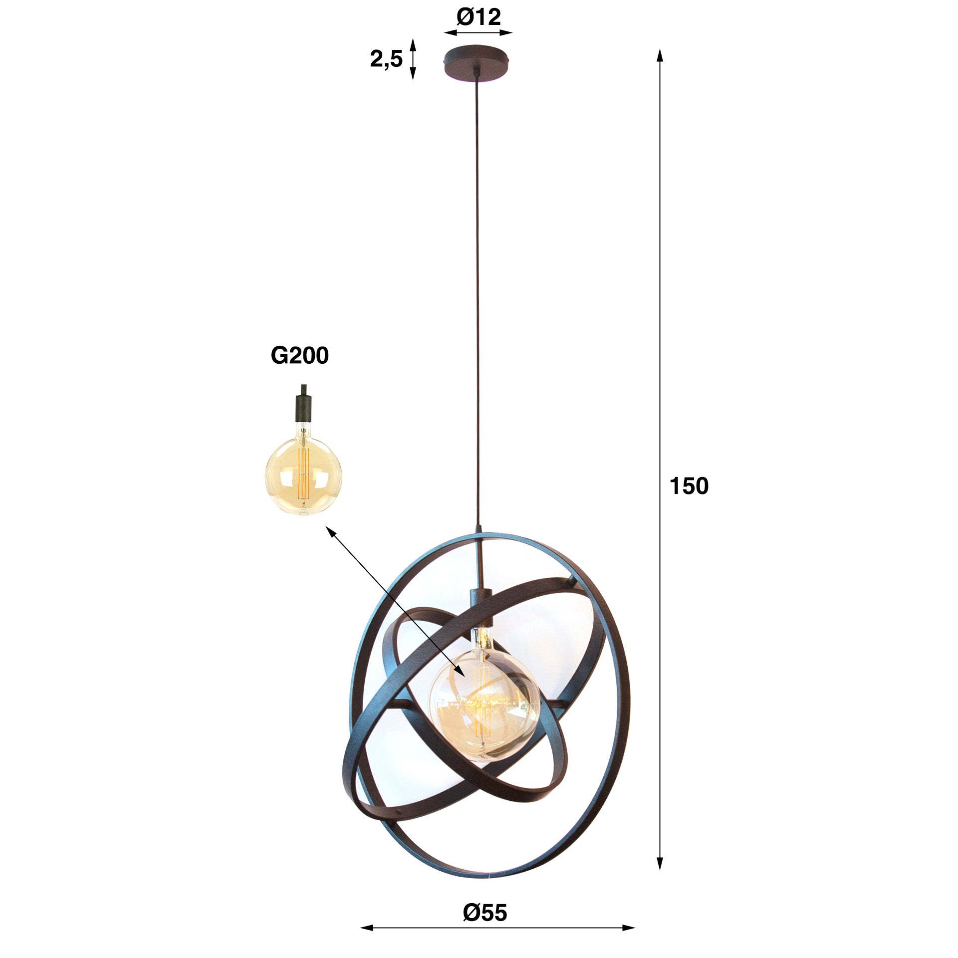 Hanglamp Artic Black - 3 verstelbare ringen