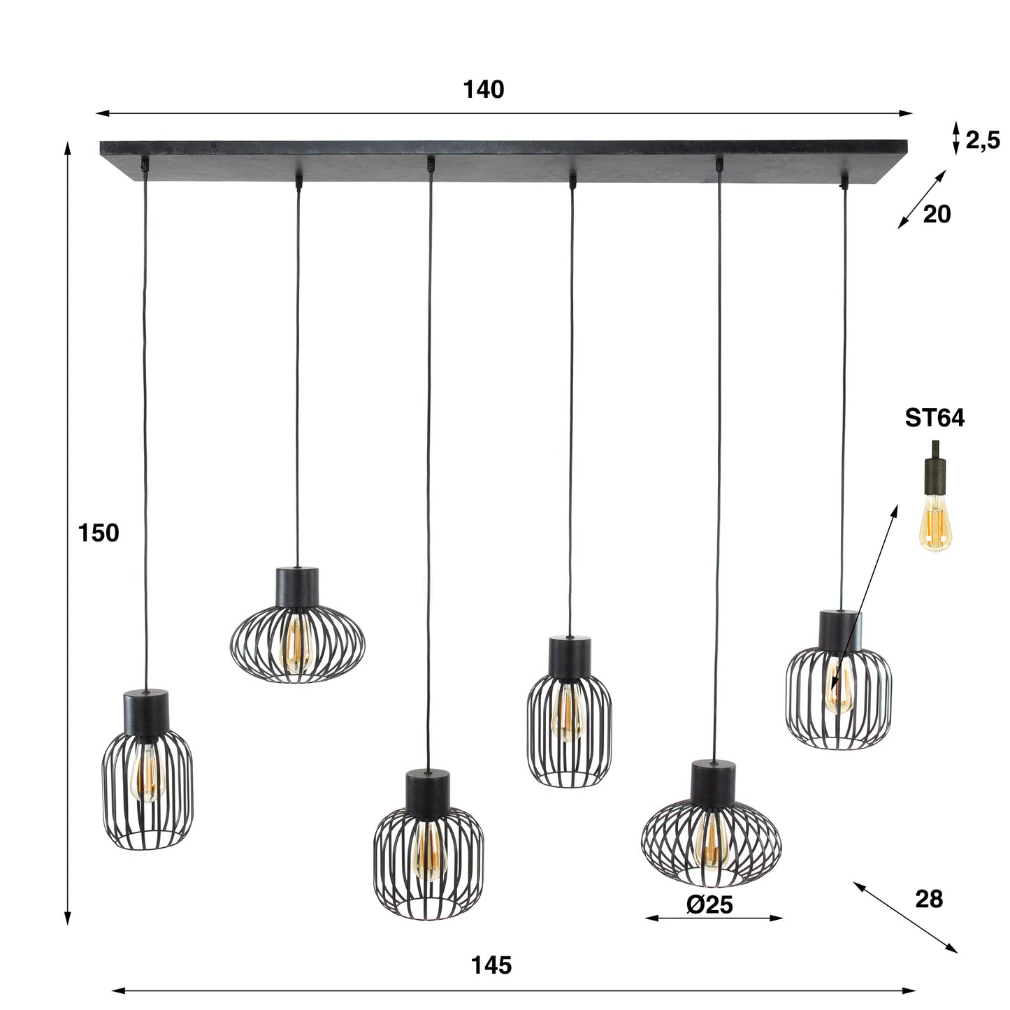 Hanglamp Mix Metal - 6 lichtpunten