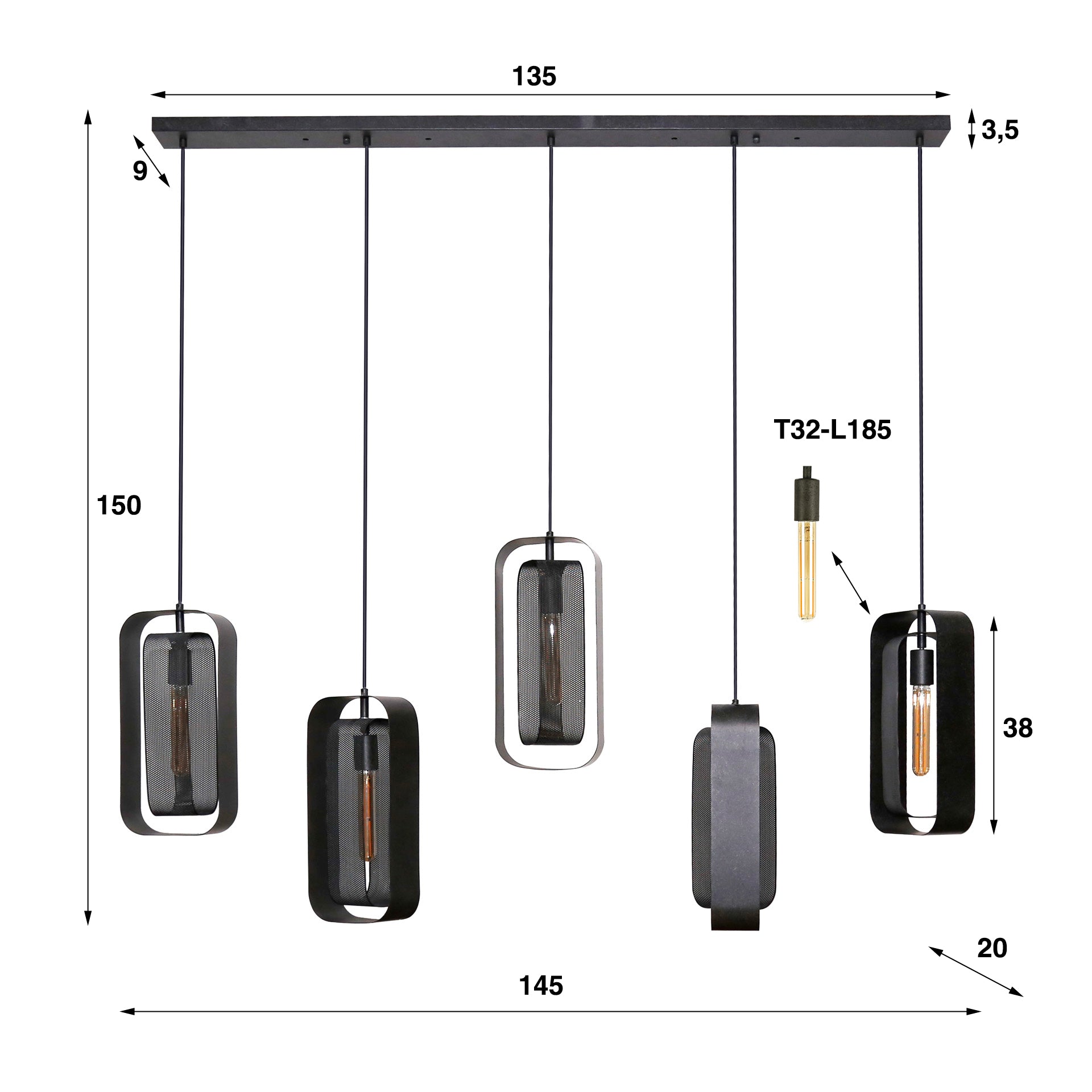 Hanglamp Mesh Rotate 5L - Zwart