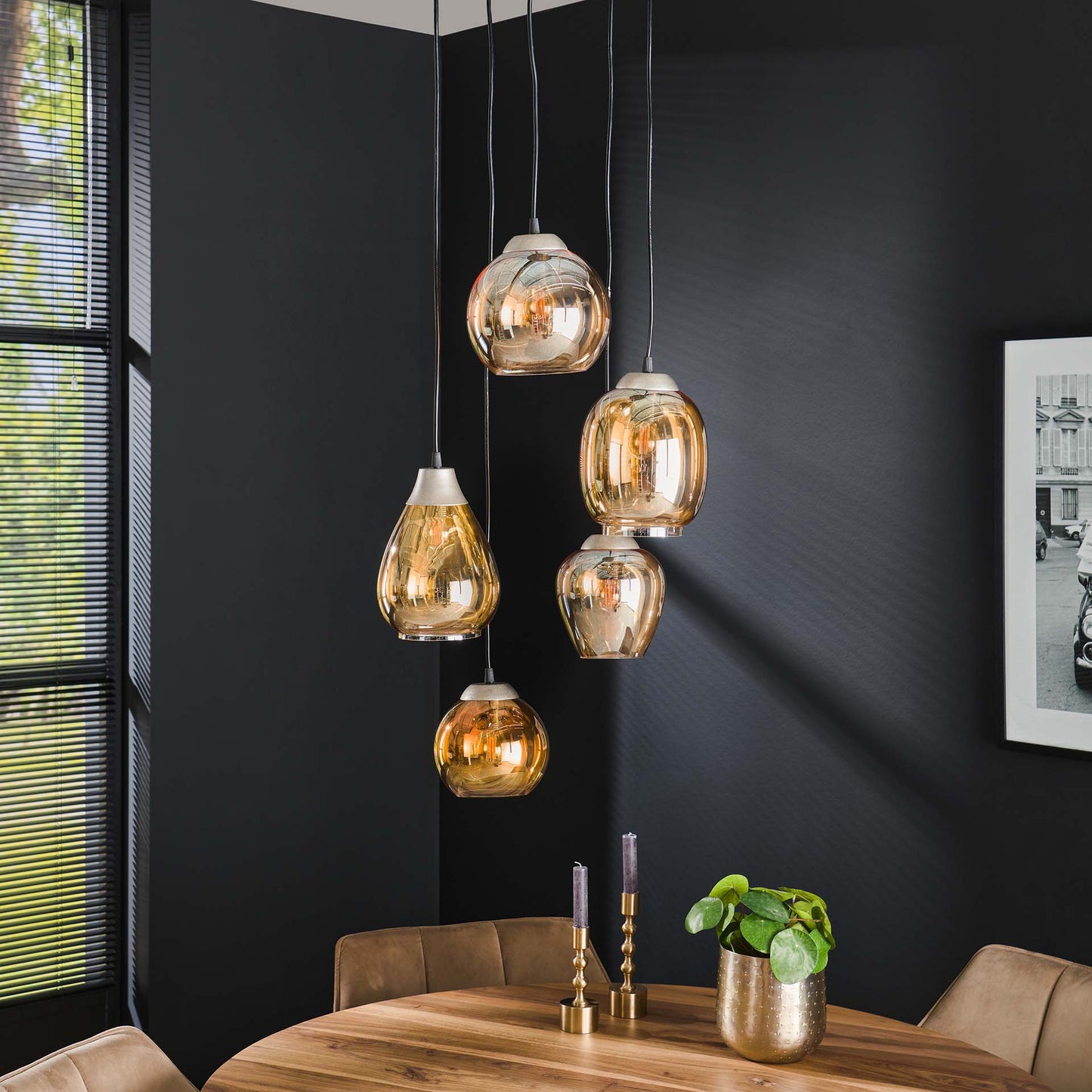 Hanglamp 5L amberglas verstelbaar