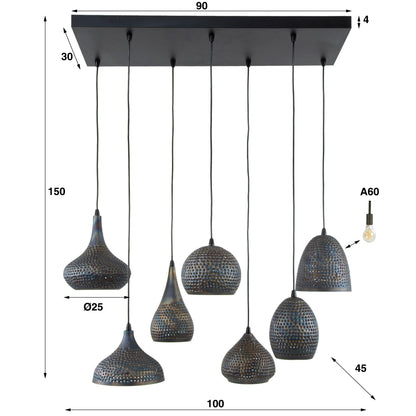 Hanglamp 7L met verstelbare lampenkappen