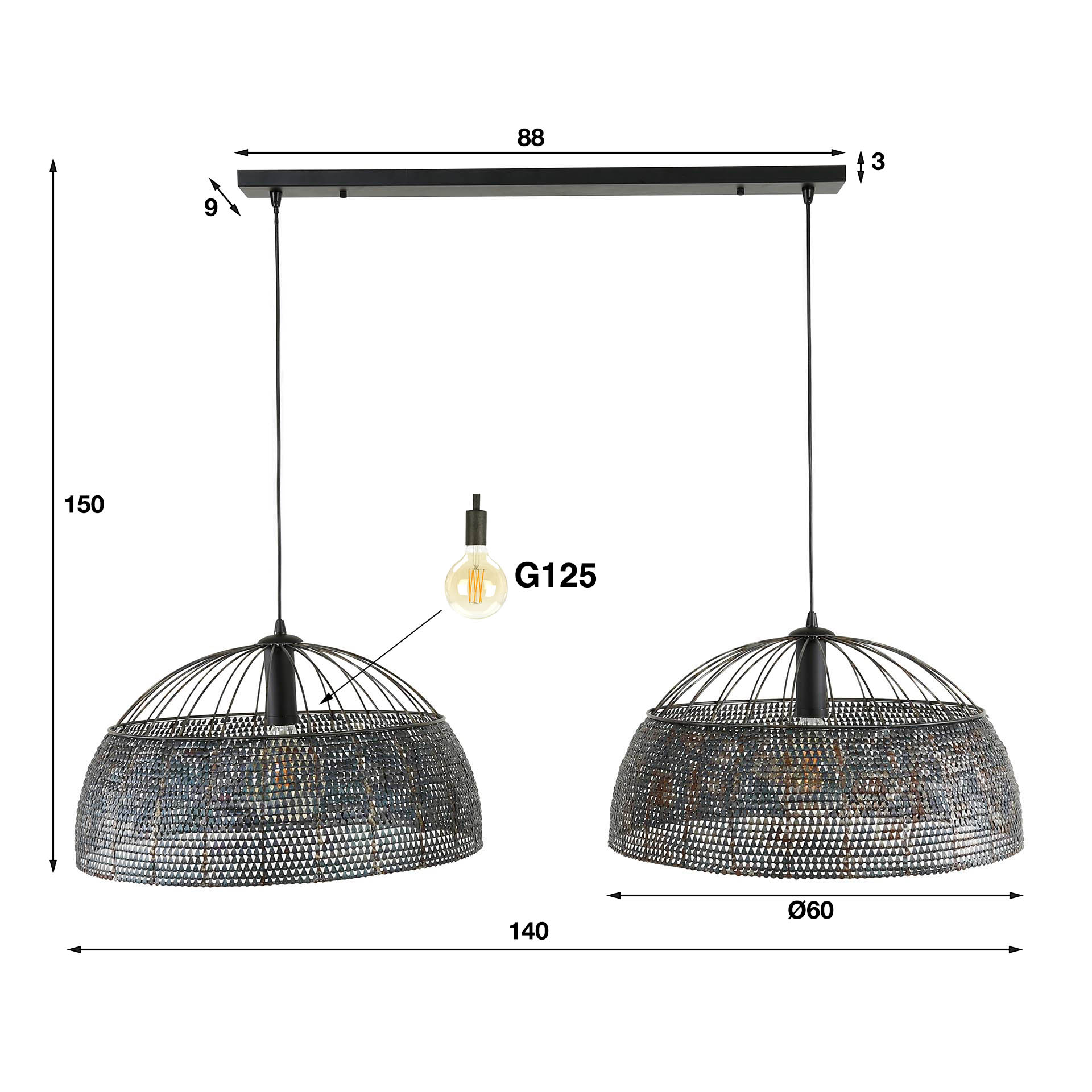 Hanglamp Burned - 2 kappen verstelbaar