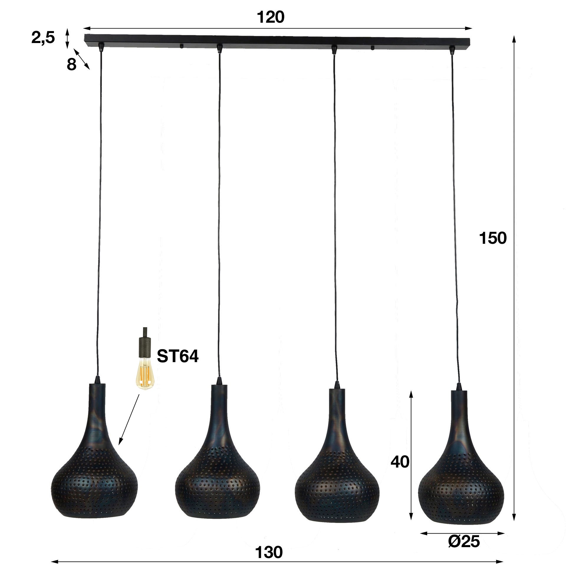 Hanglamp 4L met kegelvormige lampenkappen