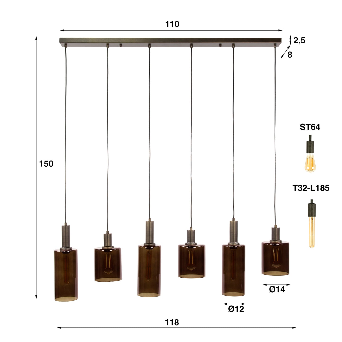 Hanglamp Sepiora - 6 lichtpunten